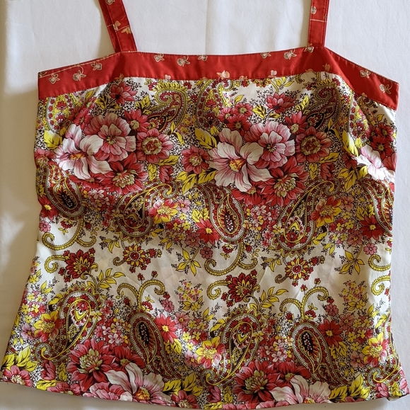 100% Silk Vintage Tank Top Flower Paisley Print - Picture 6 of 15